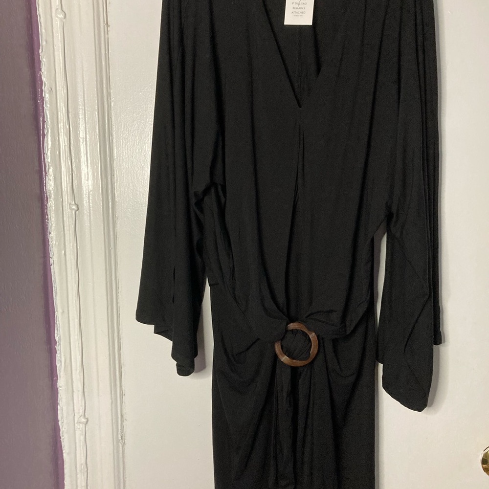 Black Jersey Dress great soft stretch fabric beautiful details bell sleeves - Picture 5 of 7